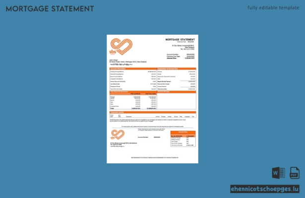 Neuseeländische SBS Bank Hypothekenabrechnung – Beispiel-Word- und PDF-Vorschau